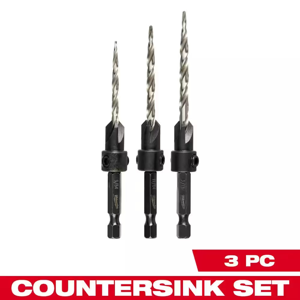 #6/#8/#10 Wood Countersink Drill Bit Set (3-Piece)