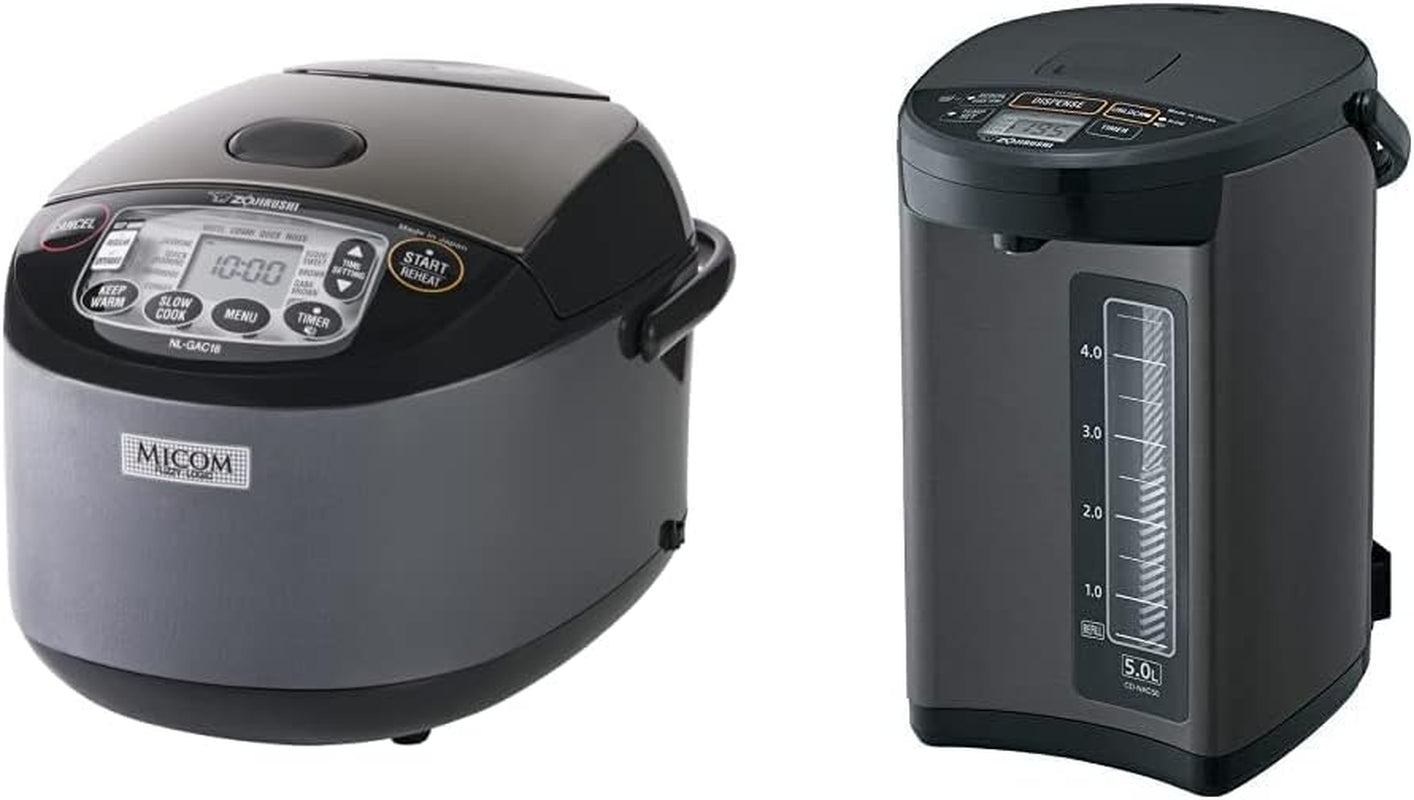 Zojirushi Rice Cooker & Warmer (10-Cup) and Water Boiler & Warmer (5.0 Liter), Metallic Black