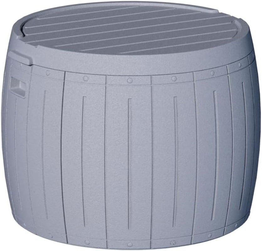 ZZM round Garden Deck Box,Multi-Use as Side Table, Picnic Bucket, Small Bench Seat,Plastic Storage Cabinet for Outdoor Indoor (Grey -D22Xh18In)