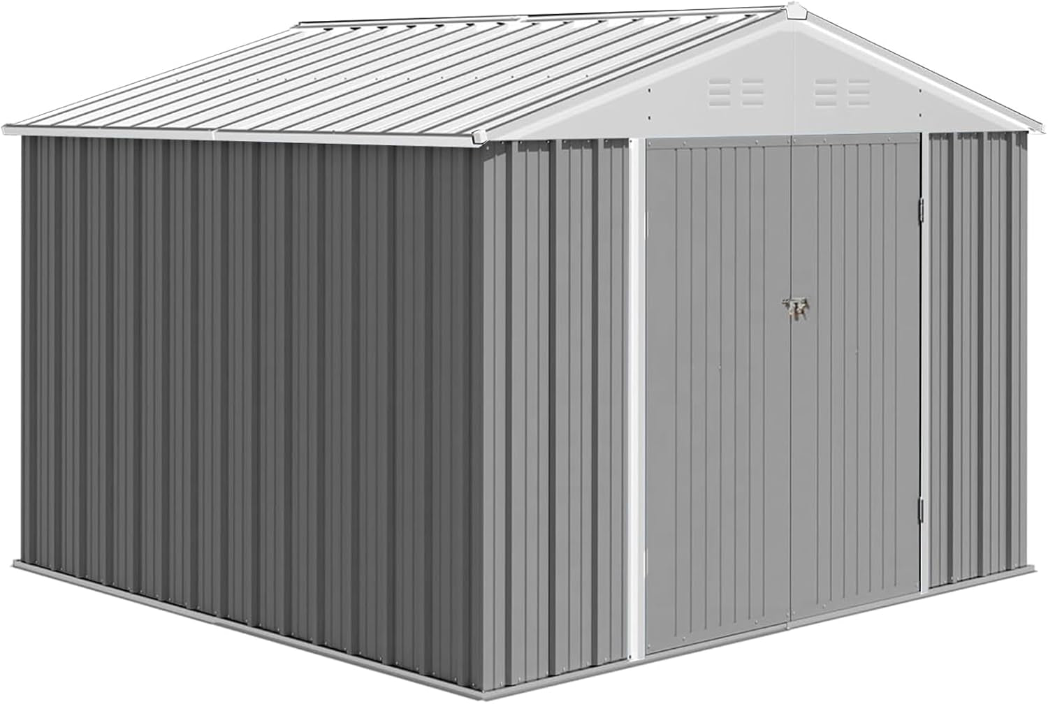 Zstar 8 X 8 FT Outdoor Storage Shed, Garden Tool Storage Shed with Sloping Roof and Lockable Double Door for Backyard Patio Lawn to Store Bikes, Tools, Lawnmowers, Grey