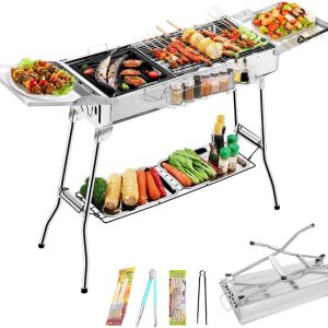 Portable Charcoal Grills Outdoor Foldable BBQ Grill Folded Camping Barbecue Grill Kabob Smoker Grill for Garden Backyard Party Picnic Travel Outdoor