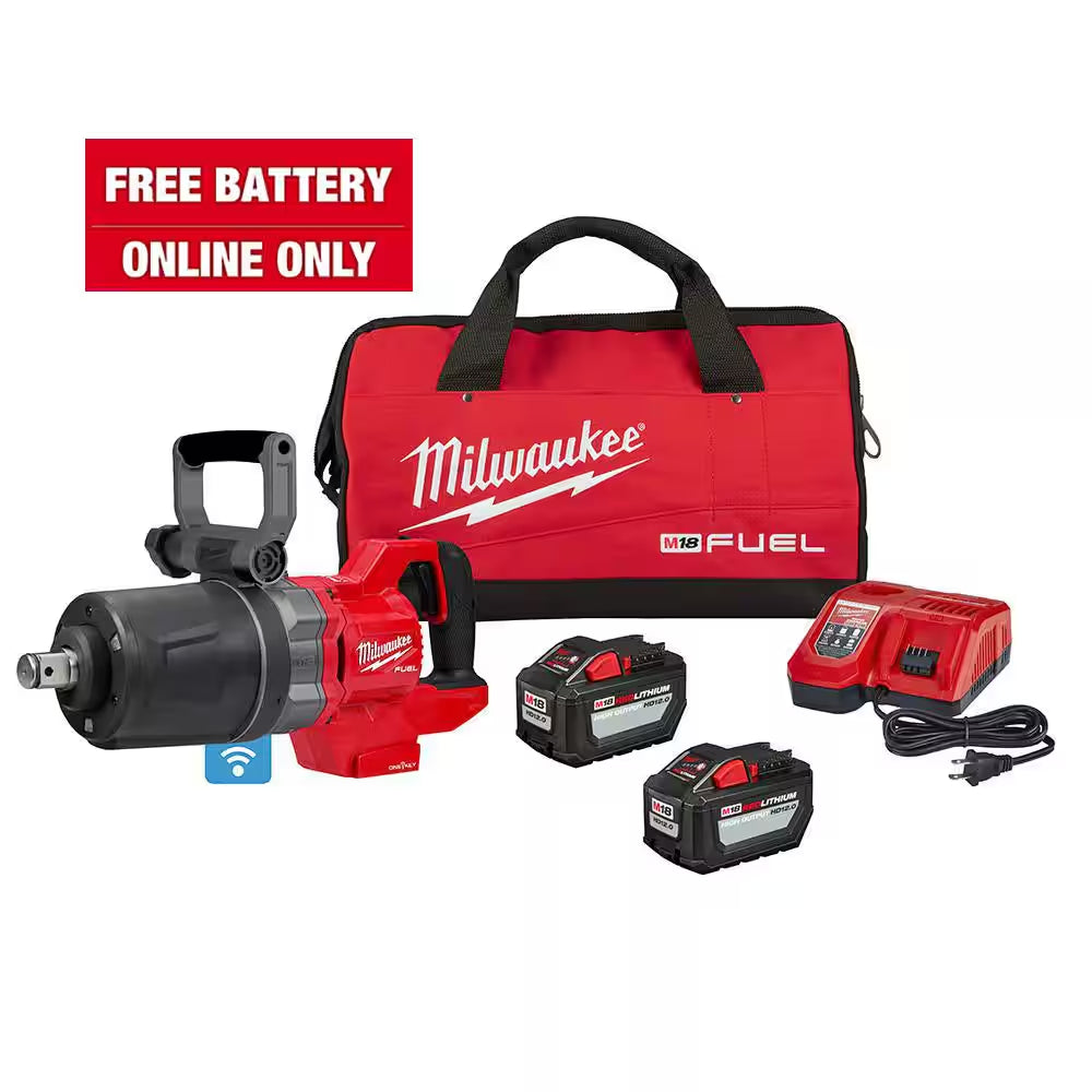 M18 FUEL 18V Lithium-Ion Brushless Cordless 1 In. Impact Wrench with D-Handle Kit with Two 12.0 Ah Batteries