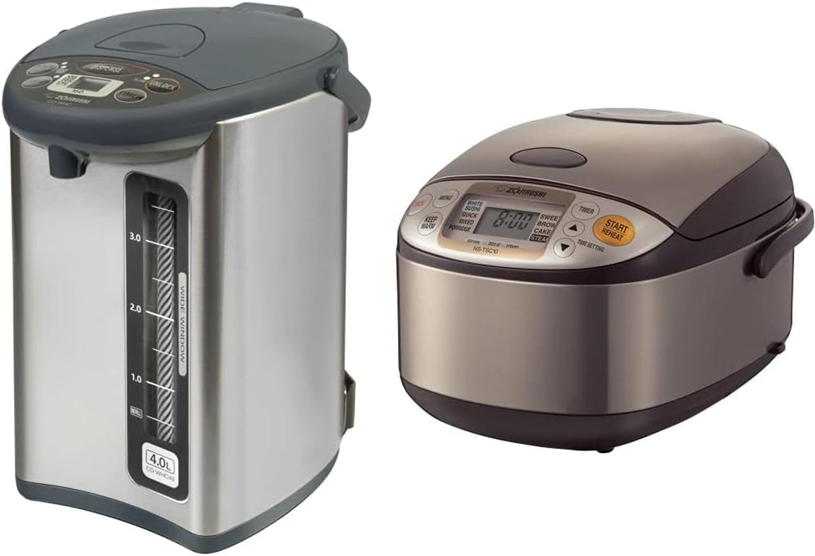 Zojirushi Micom Water Boiler & Warmer (135 Oz) and Zojirushi Micom Rice Cooker and Warmer (1.0 Liter), Stainless Steel