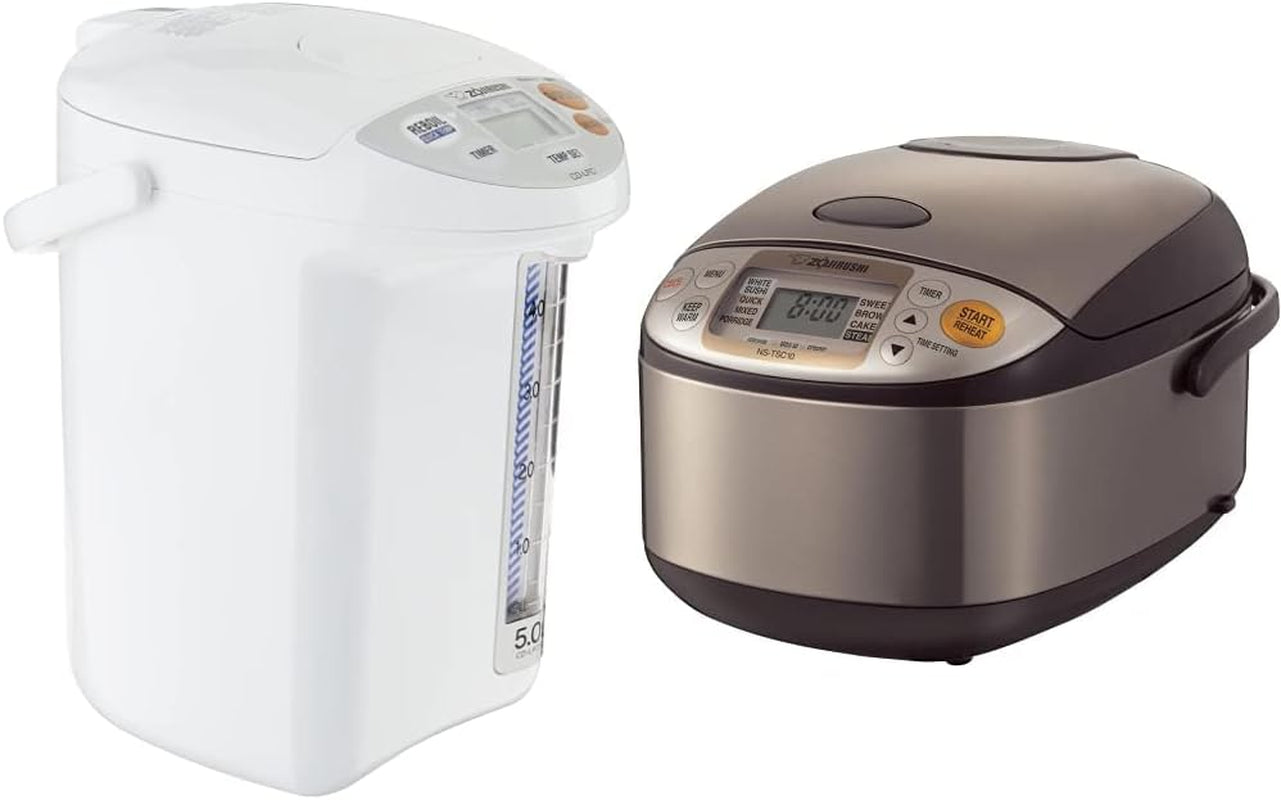 Zojirushi Micom Water Boiler and Warmer, 169 Oz/5.0 L, White & NS-TSC10 5-1/2-Cup (Uncooked) Micom Rice Cooker and Warmer, 1.0-Liter