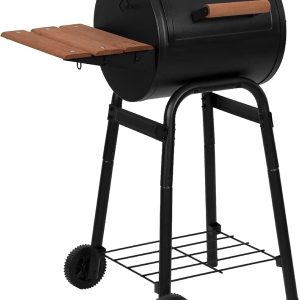 ® Patio Pro Charcoal Grill and Smoker with Cast Iron Grates, Premium Wood Shelf and Damper Control, 250 Cooking Square Inches in Black, Model E1515