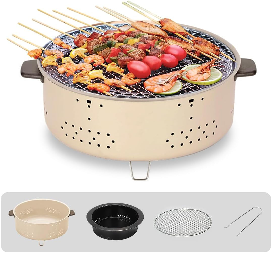 , 12.5 Inches Portable Korean BBQ Grill, Household Camping Grill Stove, Tabletop Smoker Grill for Outdoor Camping Home Party(No Roasting Pan)