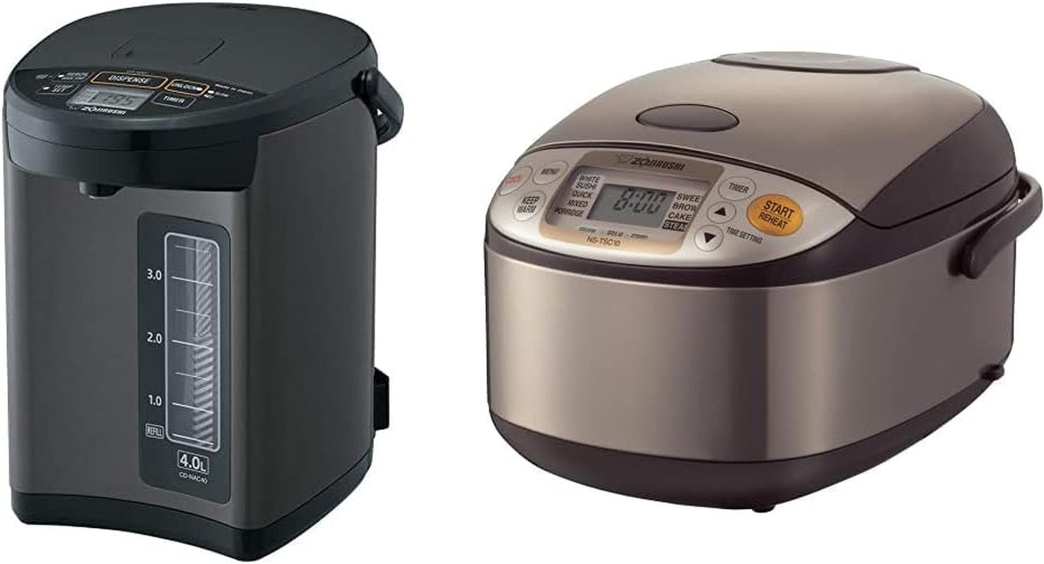 Zojirushi CD-NAC40BM Micom Water Boiler & Warmer, 4.0 Liter, Metallic Black & NS-TSC10 5-1/2-Cup (Uncooked) Micom Rice Cooker and Warmer, 1.0-Liter